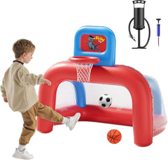 Anneau de Basket - Ball Gonflable et Ensemble de But de Football, Centre Sportif intérieur et extérieur pour Enfants, Jouets pour Tout - Petits 1-5 Ans