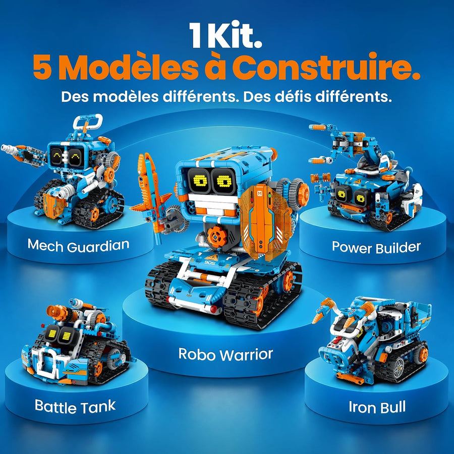 Robot Télécommandé Programmable Cadeau Garçon 8-12 Ans 5 en 1 Jeu de Construction STEM Robotique avec Yeux LED Interactifs, Cadeau d'Anniversaire Éducatif pour Enfants, 773 Pièces