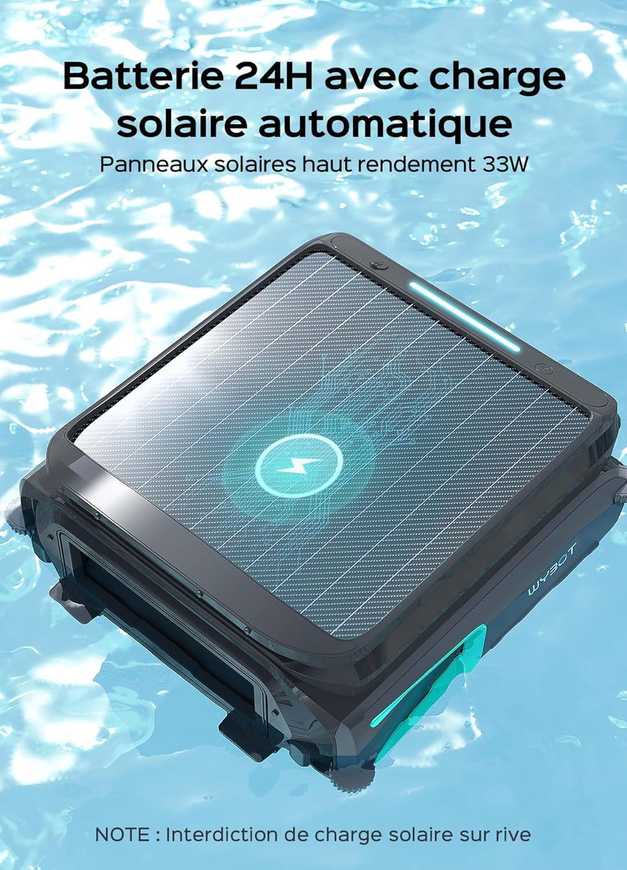 Skimmer WYBOT F1 Piscine Hors Sol Double Énergie (Solaire + Batterie), Nettoie La Surface De L’Eau, Pilotage par App, Fonctionne 24h/24, pour Toutes Piscines – Robot Piscine sans Fil