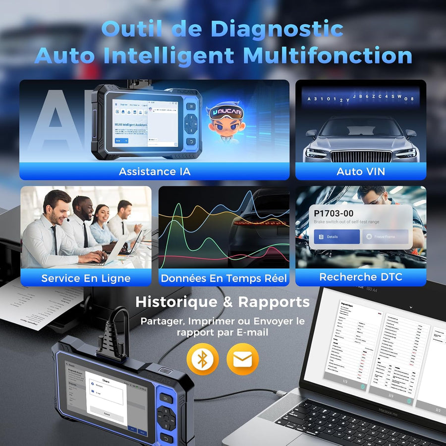 mucar 682 Valise Diagnostic Auto, AI Intelligent, Système Complet,20 Réinit Assistant AI,Diagnostic Complet du Système,20 Réinitialisations,Bi-directionnel,Guide V.A.G,CANFD & DOIP & FCA, Gratuit à Vie