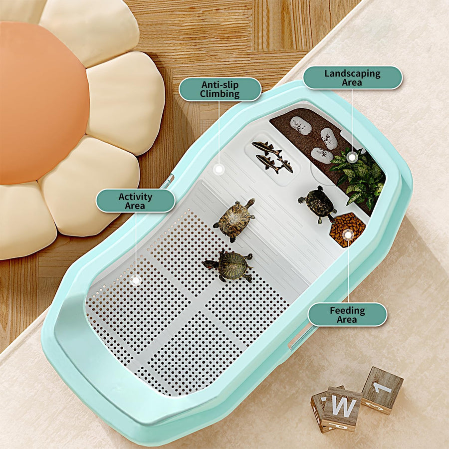 Aquarium pour Tortue PC 46x28x14cm, Petit Aquarium pour Tortues juvéniles, Design Polyvalent pour crabes, Poissons, Tortues