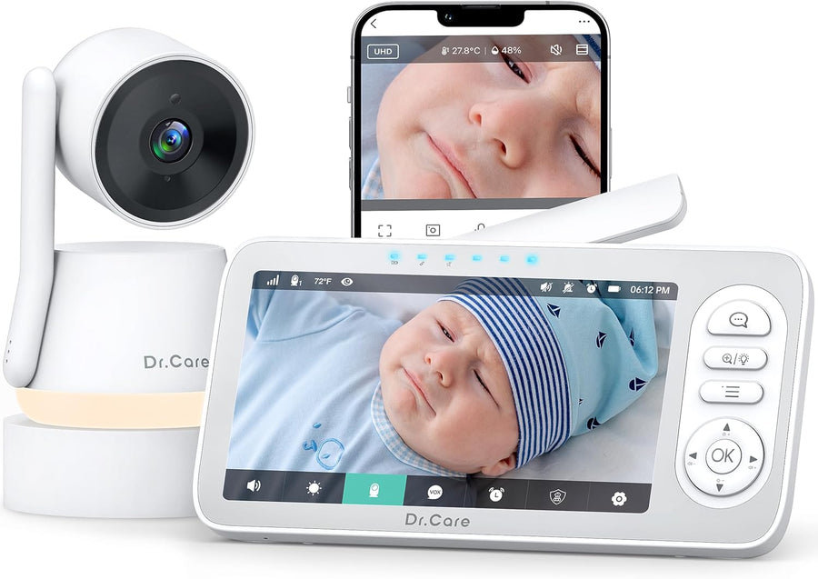 Babyphone Moniteur Bébé Intelligent WiFi 5,5" – Écran Partagé 1080P & Caméra 2K, Mode Confidentialité, Multi-Utilisateur, Batterie Amovible 5000mAh, Veilleuse RGB, Alerte Pleurs & Mouvements