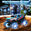 Monster Truck Dinosaure avec pneus lumineux, rotation à 360° et marche 100 min de temps de jeu, 1/20 monstertruck télécommandé avec musique, voiture télécommandée Dino 2,4 GHz à partir de 3 ans