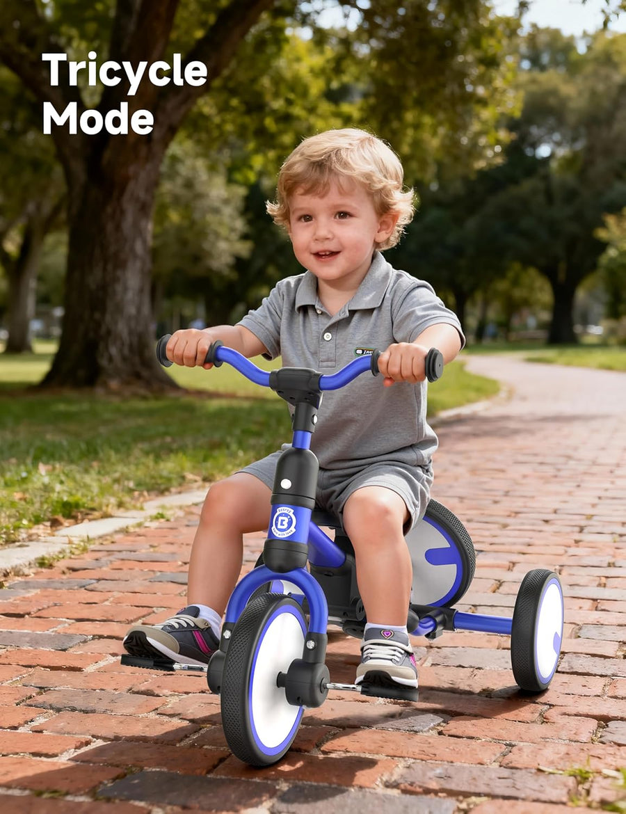 Tricycle pour Tout-Petits de 1 à 3 Ans, avec Roue de Secours, Tricycle Multifonctionnel pour Enfants avec Barre de poussée, Dossier et Ceinture de sécurité
