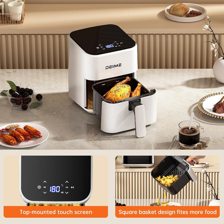 Air Fryer 2.5L Friteuse à Air Chaud Cuisson, Réchauffage, Rôtissage Mini Compacte et Silencieuse, panier antiadhésif et lavable au lave-vaisselle