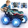 Voiture télécommandée, monstertruck télécommandée avec pneus lumineux et Monster Truck 2,4 GHz avec rotation à 360° et marche verticale, temps de jeu 100 min, jouet dinosaure 1/20 à partir de 3, 4