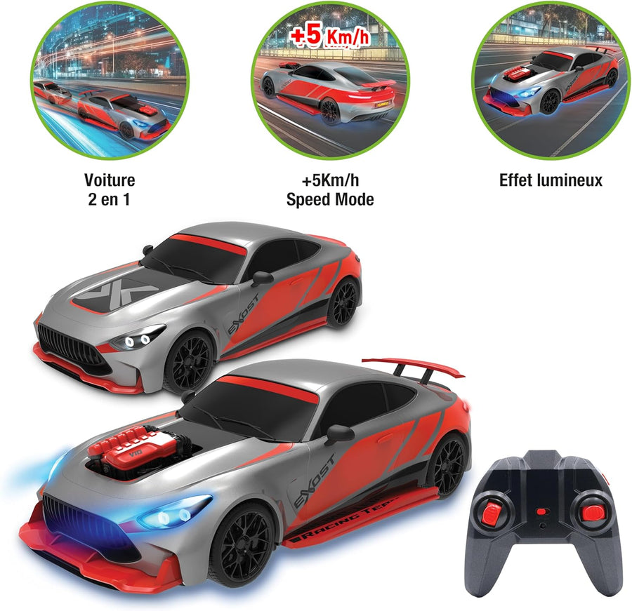 Exost - Nitro Shift – Voiture Télécommandée Transformable Échelle 1:16 - RC Car 2,4Ghz avec Effets Lumineux - Vitesse 15 km/h - Portée 25m - Batterie Rechargeable