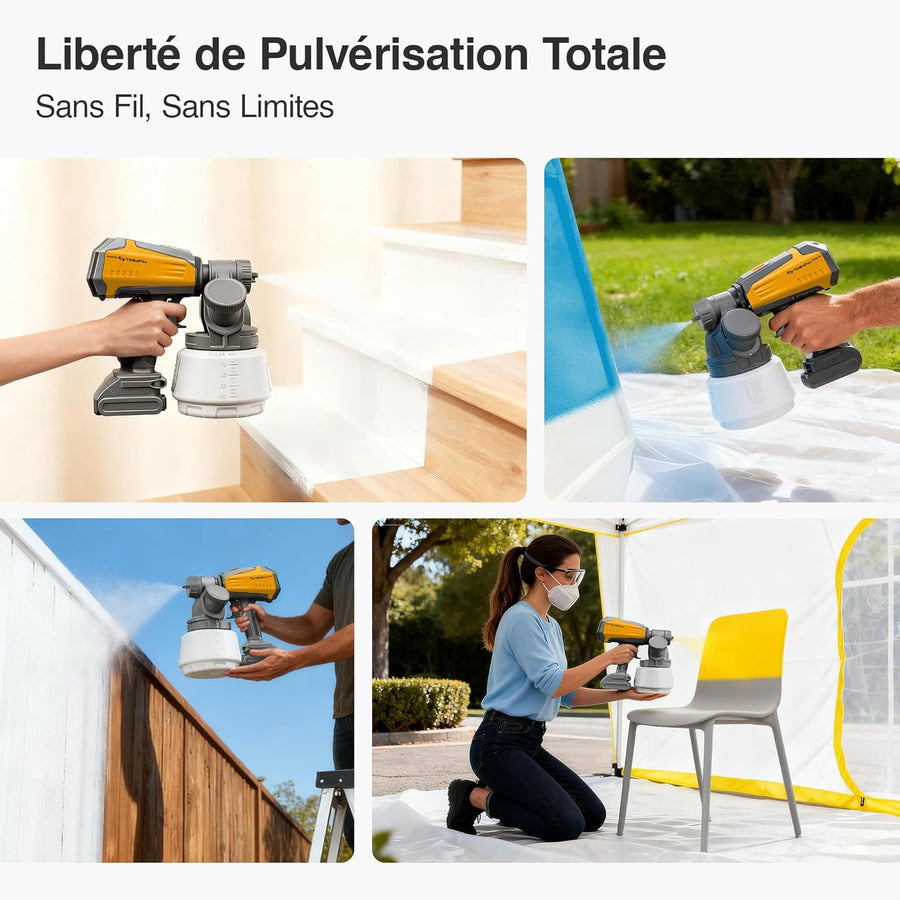 Pulvérisateur de Peinture sans Fil Tilswall - Compatible avec Les Batteries Mak 18V - Pistolet à Peinture Électrique à Moteur sans Balais pour Clôtures, Murs, Abris (Batterie Non Incluse)