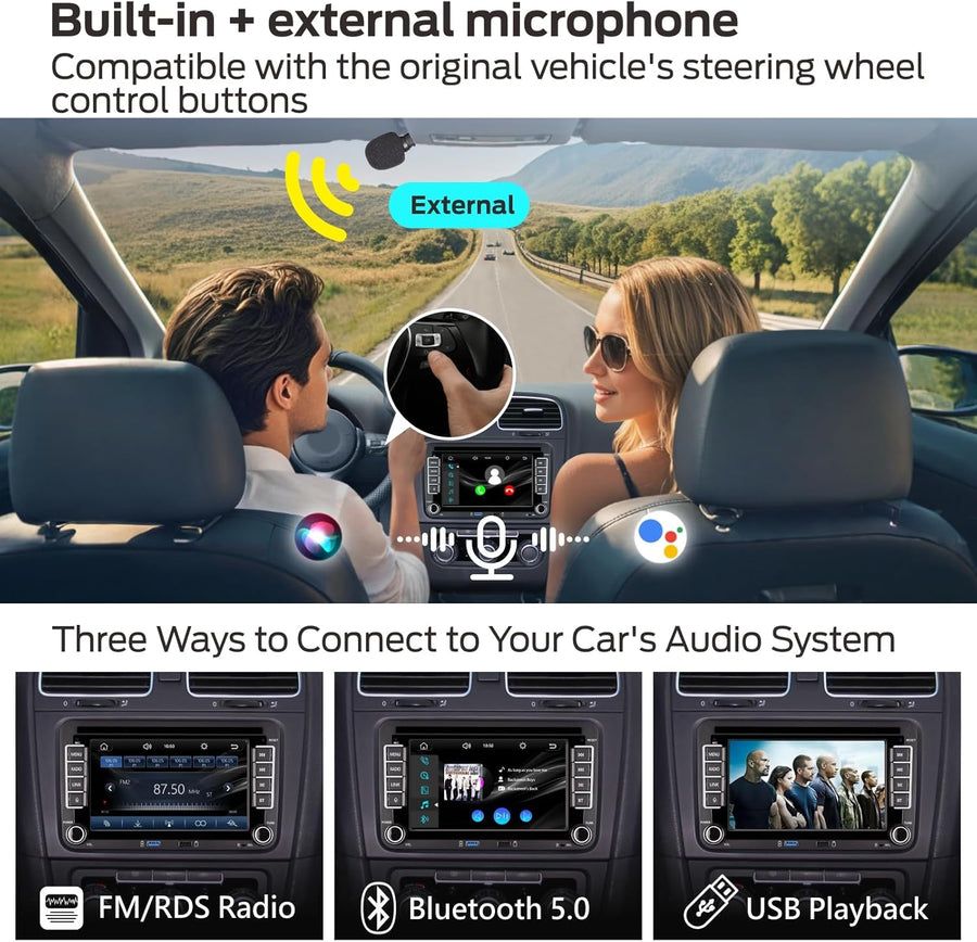 Autoradio Linux pour VW Golf 5 6/Polo,Radio VW avec CarPlay & Android Auto sans Fil Intégrés,Écran 7" pour VW Compatible Commandes au Volant d'origine,AM/FM/RDS,Bluetooth,DSP