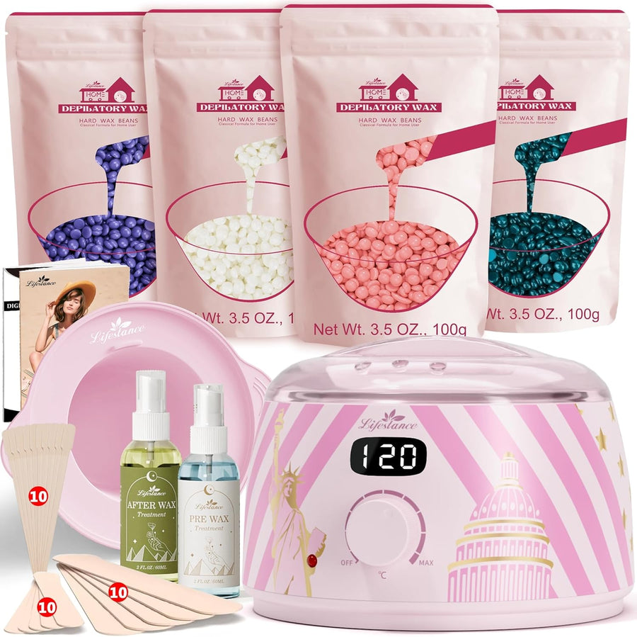 Chauffe Cire Epilation, Kit de cire d'épilation Liberty Bloom numérique Inclure 400g Perles et un bol en silicone, pour Corps de bikini brésilien visage