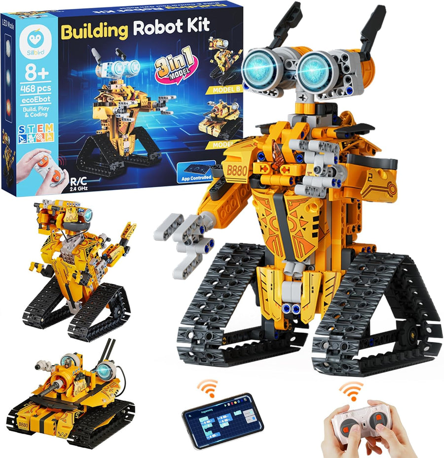 Kit de Construction Robot avec Télécommande Cadeaux pour Garçons 8-12ans, Set Robotique Technique à Programmer Jouets d'Anniversaire Enfants Adolescents-Modèle 3 en 1 à Construire avec 468PCS