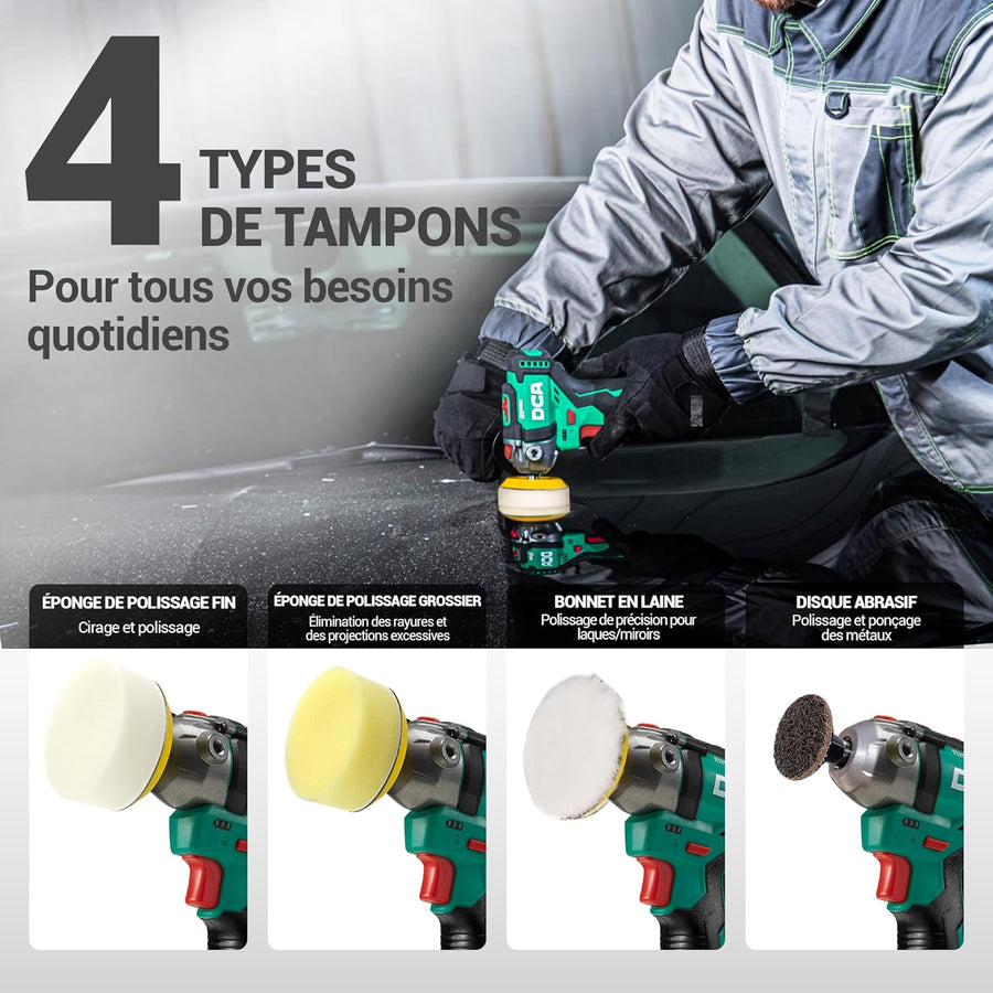 Mini Polisseuse sans Fil 12V, 75mm Mini Polisseuse Voiture Sans Balais et 55mm Ponceuse , 2 Batteries 2,0Ah, 2 Vitesses 2800-8300 tr/min pour Polissage/Lustrage/Ponçage/Cirage