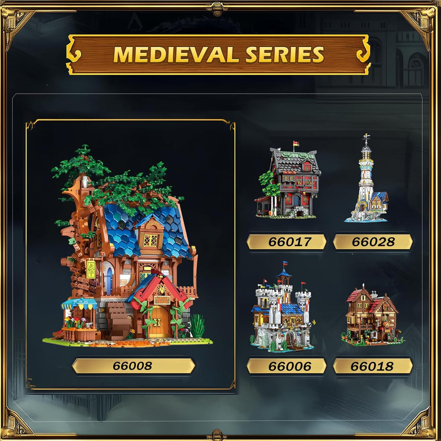 Jeu de Construction de cabane médiévale éclairée, Objet de Collection Architectural ou décoration pour la Maison ou Le Bureau, kit de Construction créatif