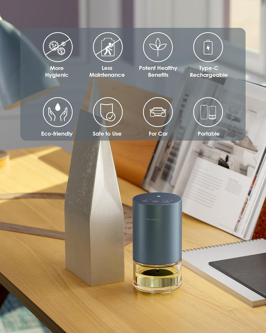 Diffuseur d'huiles essentielles sans Eau. pour la Maison, Grande Chambre, Chambre à Coucher, Voiture, Bureau, Bureau. A Batterie, Petit diffuseur avec Parfum Pur, capacité 100 ML