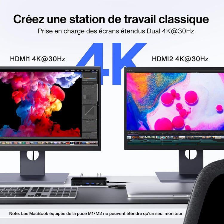 Station Accueil Compatible MacBook Pro Adaptateur Secteur 100W 12en1 HDMI RJ45 USB NOIR