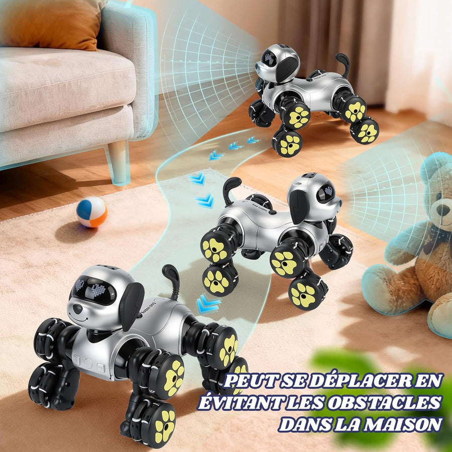 Jouet Chien Robot Enfants, 8WD Robot Jouet Télécommandé, RC Programmable Chien, Jouet Intelligent Pet Danse Musique