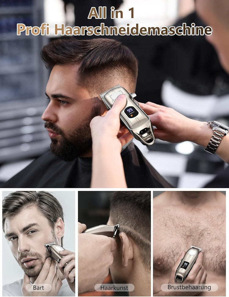 Tondeuse à Cheveux Hommes avec Écran LED Tête de Coupe en T Tondeuse à Barbe sans Fil Kit de Tondeuse à Cheveux 9 Accessoires de Peigne Chargement USB