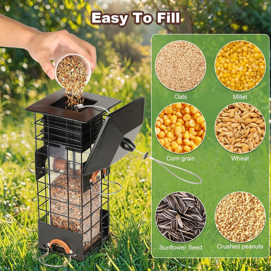 Mangeoire à Oiseaux Anti-écureuil en Métal Extérieur Capacité 1Kg NOIR