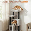 Arbre à chat pour grands chats, 4 niveaux, 55 × 45 × 111 cm, 2 griffoirs extra hauts en jute (45 cm et 40 cm), tour de chat stable avec 2 plateformes de couchage et 2 niches pour chat