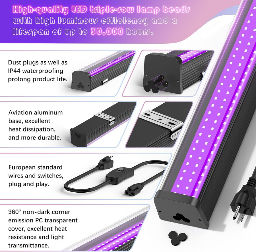 Lot de x2 Lumière Noire 20W 395nm Lampe UV Lumière Noire LED avec Interrupteur et Prise