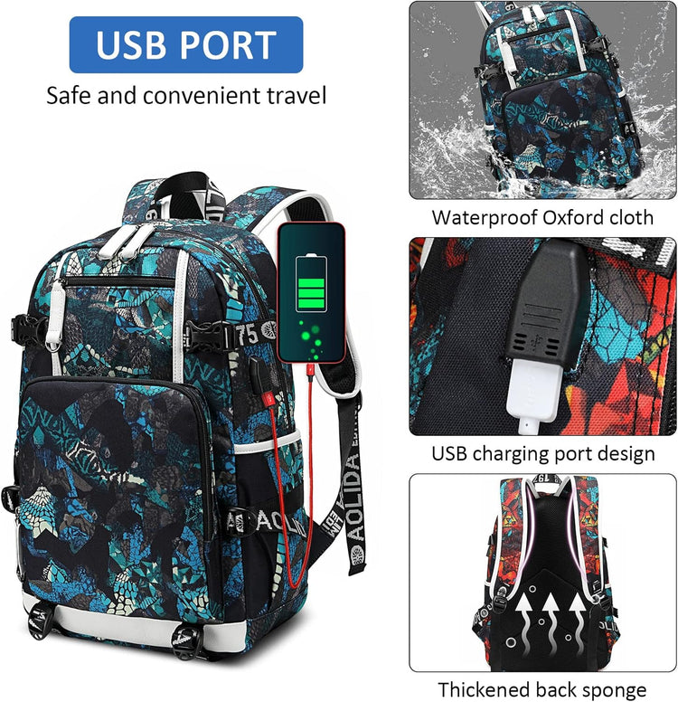 Sac à Dos Portable de Voyage Hommes Sac à Dos pour 14 Pouces Ordinateur Cartable avec Port de Chargement USB