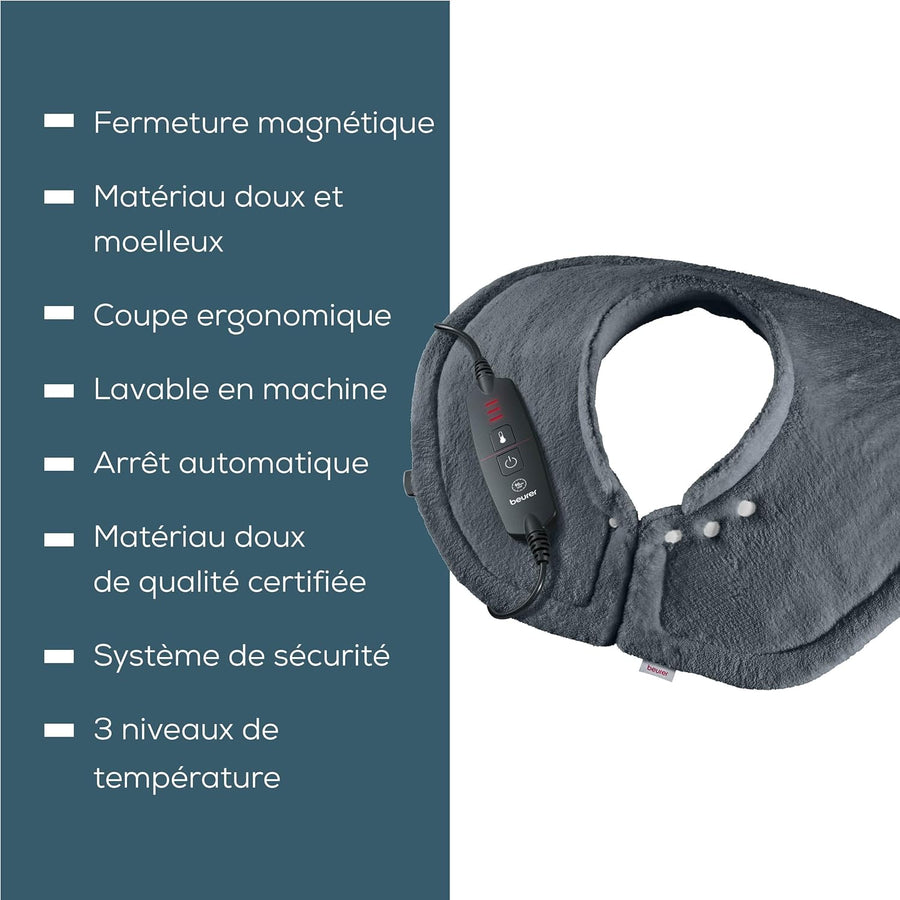 Coussin Chauffant pour Les épaules, Coussin Chauffant électrique ajusté au Corps avec Fermeture magnétique, 3 Niveaux de réglage de la température avec arrêt Automatique, Lavable
