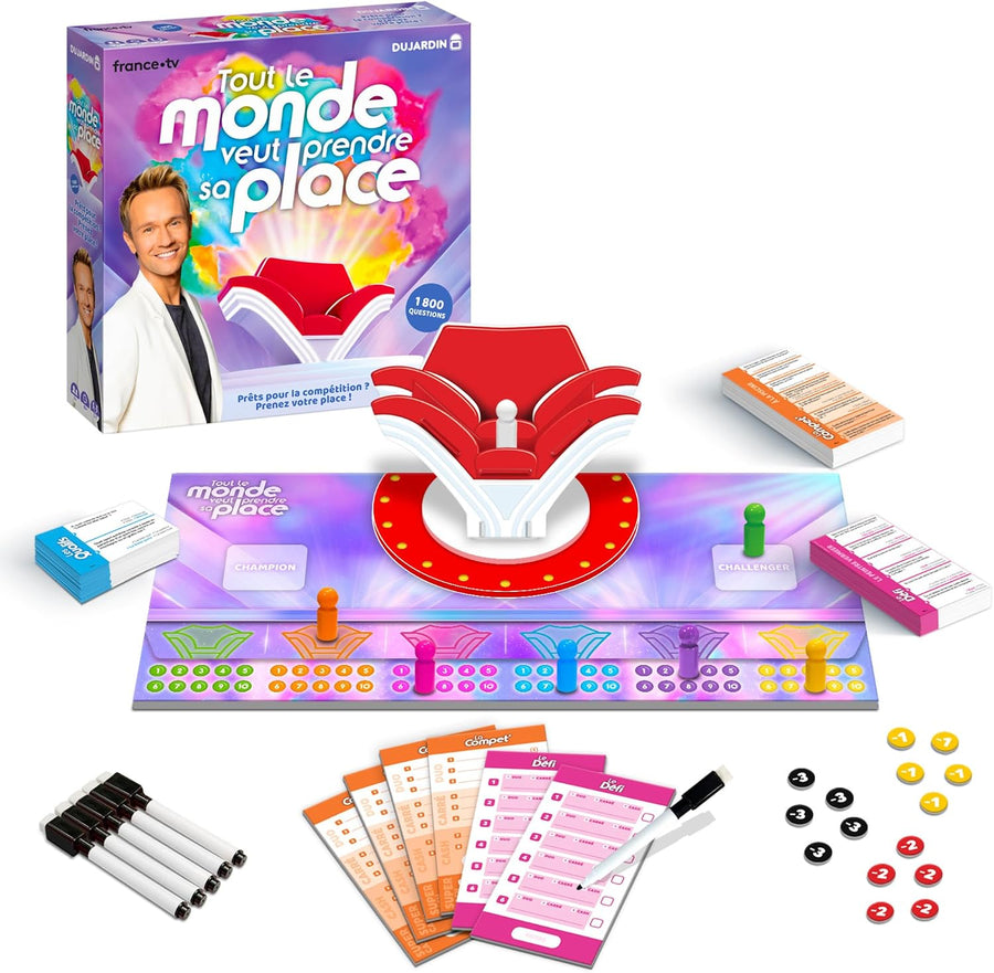 Dujardin - Tout Le Monde Veut Prendre Sa Place - Jeu de Société Télévisé Jeu de Plateau Inspiré de l’Émission TV - France.TV - 3 manches - Détrônez le Champion - 30 min - 3 à 7 joueurs - Dès 7 ans
