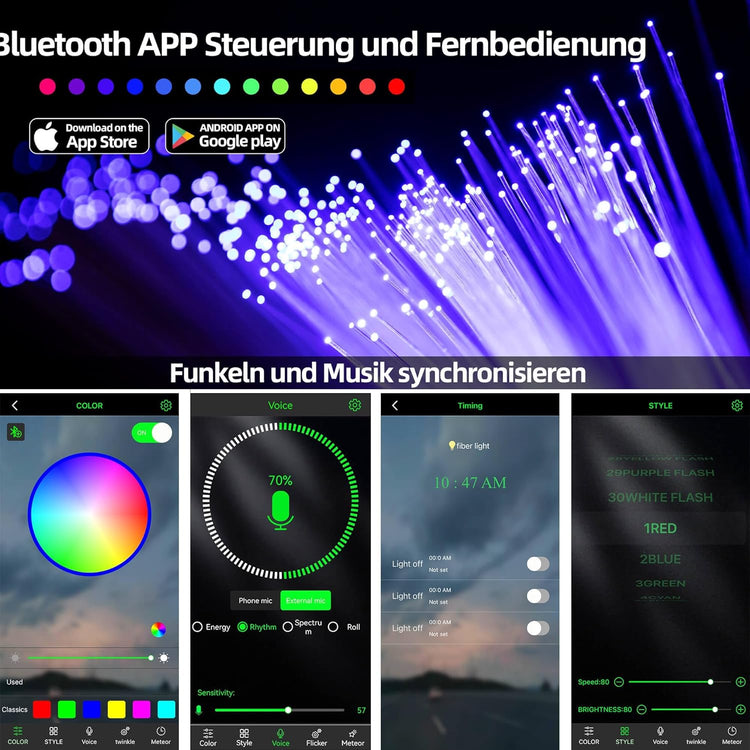 Éclairage de Plafond 300 Ampoules LED à Fibre Optique - avec télécommande RF - 300 câbles à Fibres optiques de 3 m et Moteur Music Light Smart APP