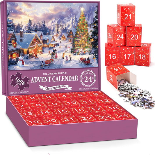 Calendrier de l'Avent 2024 24 Boîtes Puzzle 1008 Pièces Noël