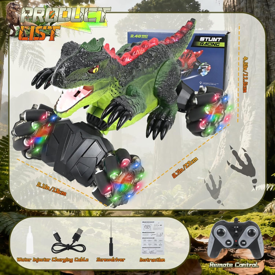 Voiture Telecommandé Enfant, Dinosaure Jouet Voiture, 360° Rotation Dinosaure Télécommandé Monster Truck, RC Stunt Car avec Lumière et Musique