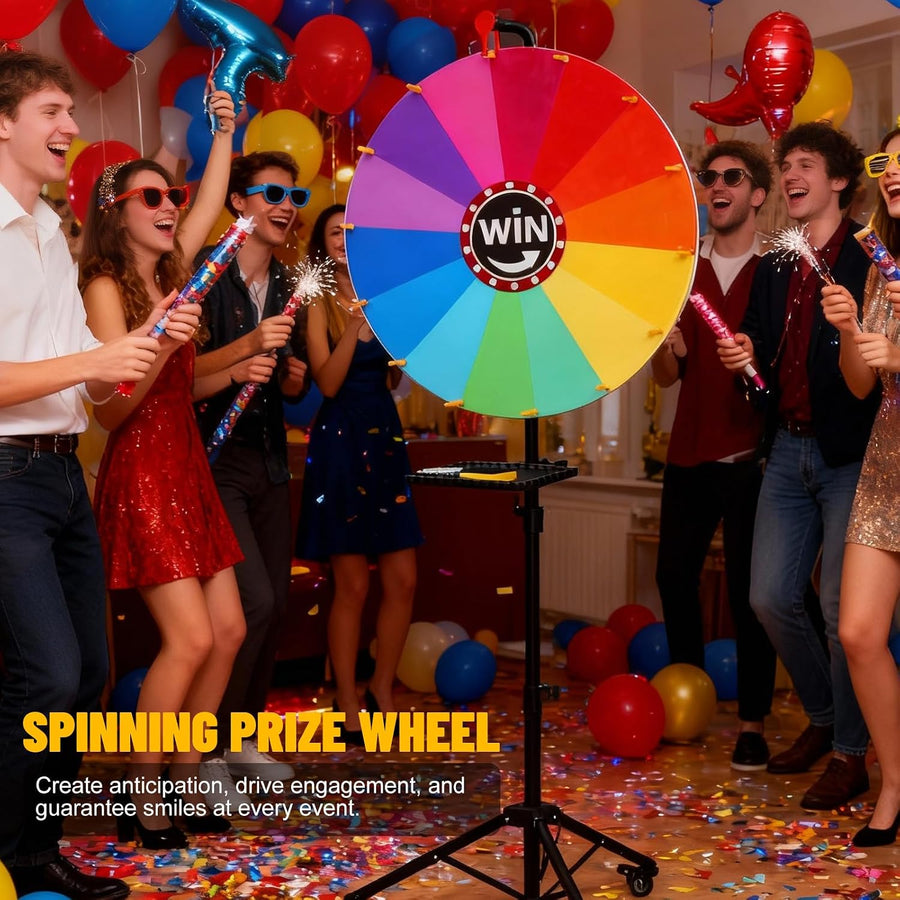 Roue de la Fortune 60 cm, Support Réglable sur Pied, Roue à Tourner Personnalisable 14 Cases Effaçables, Tirage au Sort & Loterie, Chance, Tombola, Foire