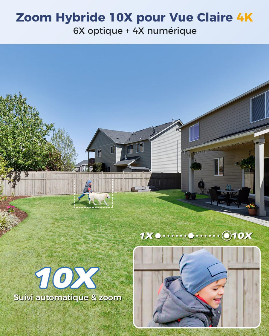 Ctronics [Zoom Hybride 10X 4K Caméra de Surveillance Extérieure, Double Objectif, Métal IP Camera 2.4/5GHz WiFi, Suivi Auto/Détection Hum/Véh/ANI, 256GB TF/Cloud/PC, Vision Nocturne Color, IP66