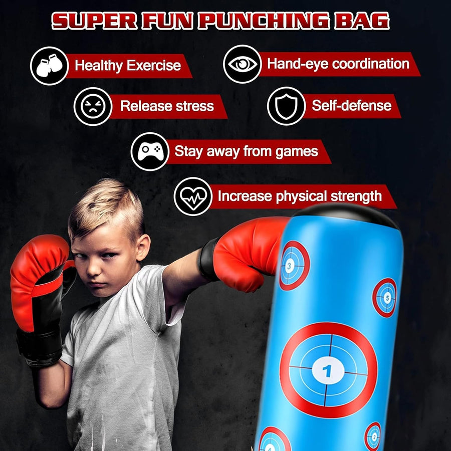 Sac de Boxe Enfant Gonflable 160cm Entraînement Karaté Taekwondo MMA