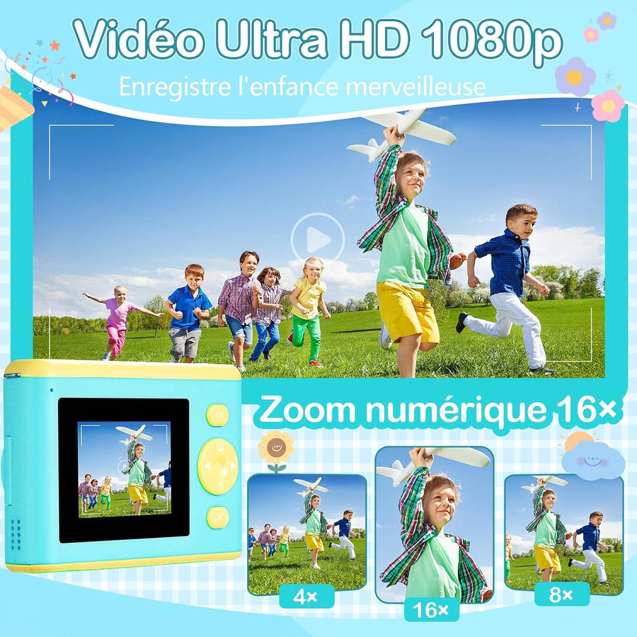 Appareil Photo Instantané Enfant - Caméra Écran IPS 2,4" - Modes Selfie & Vidéo - 32 Go + 3 Rouleaux Papier Photo BLEU