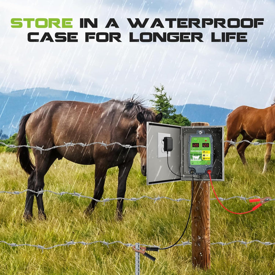 Dispositif de clôture électrique 2J 10 km Range de commande Energizer de clôture électrique étanche avec affichage LED 3 options d'alimentation pour les agriculteurs, les éleveurs