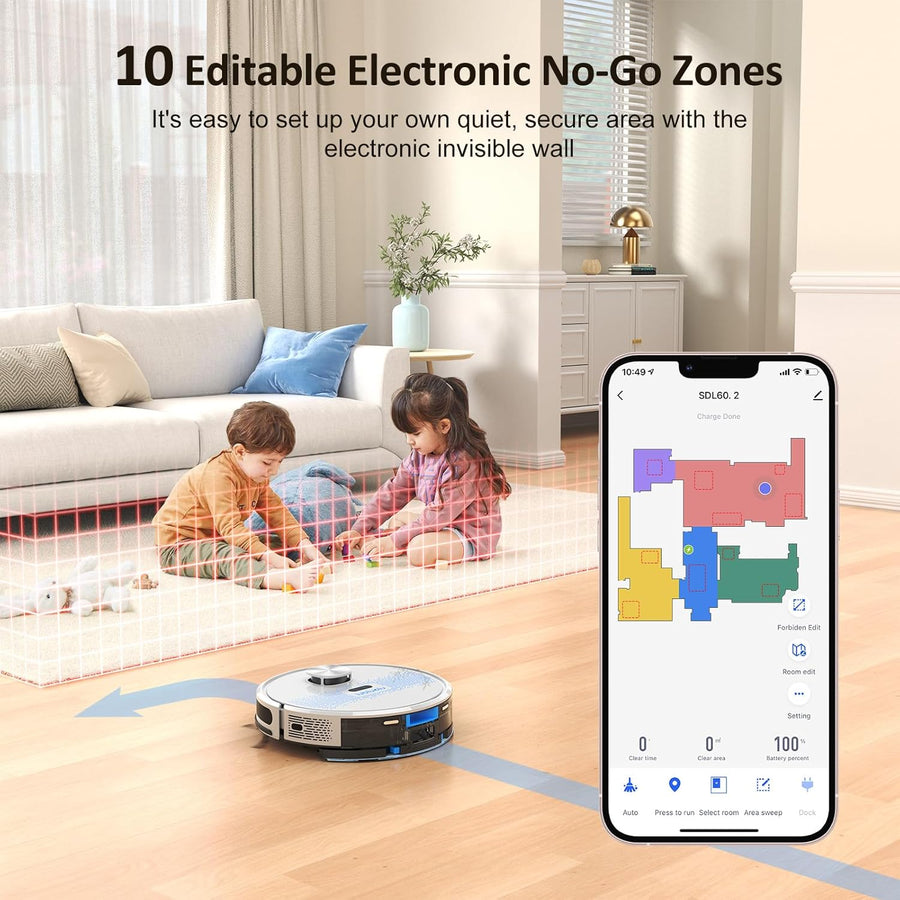 Robot aspirateur et balai à franges Combo 4000 Pa, navigation LiDAR, aspirateur robot laser 2 en 1, 5 cartographies modifiables, 10 zones d'interdiction, WiFi/application GRIS