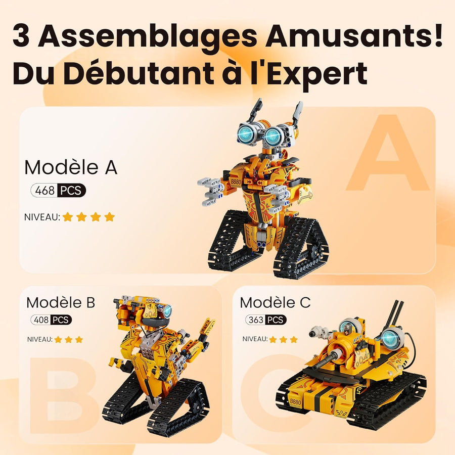 Kit de Construction Robot avec Télécommande Cadeaux pour Garçons 8-12ans, Set Robotique Technique à Programmer Jouets d'Anniversaire Enfants Adolescents-Modèle 3 en 1 à Construire avec 468PCS