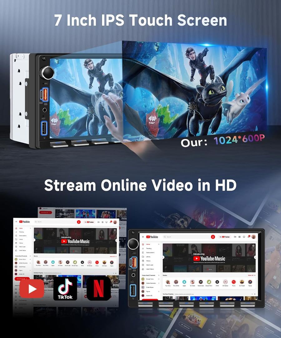 Autoradio 2 Din Touches de Piano avec Carplay Android Auto sans Fil, 7 Pouces IPS HD Écran Tactile Poste Radio Voiture Soutien Bluetooth Radio FM EQ USB/Type-C Mirror Link SWC Caméra de Recul