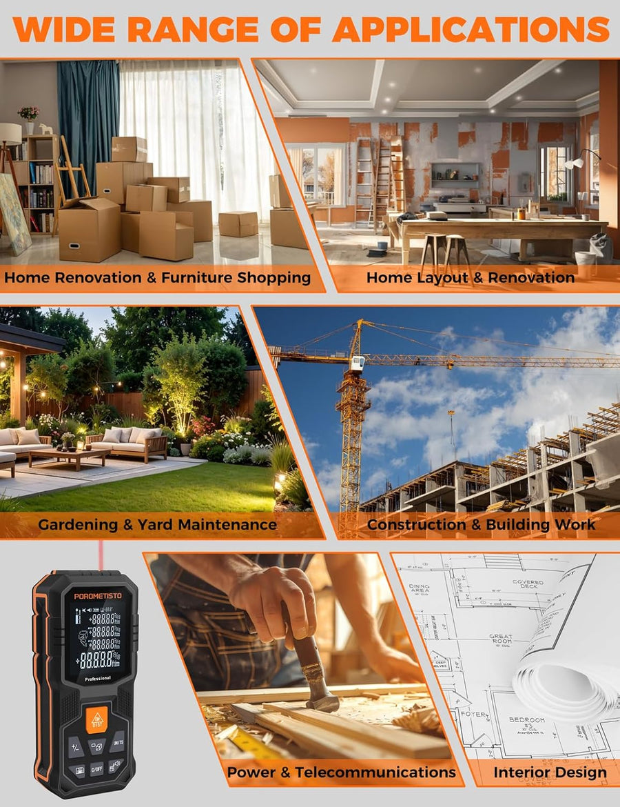 Télémètre Laser 50m : Angle, Longueur, Surface, Volume, Pythagore, Addition/soustraction; Filetage Laiton 1/4; Ergonomique