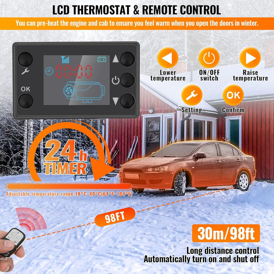 Chauffeur Diesel 8KW 110VChauffeur à air Diesel Portable, avec Télécommande Grand écran LCD,Intelligente Télécommande 18-40°CRéglable,pour RV Yacht, Camion, Famille,Bateau,etc