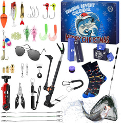 Calendrier de l'Avent 2025 Peche, Calendrier Compte à Rebours Noel avec 24 Outils et Equipements de Pêche, Cadeau Surprise Noël