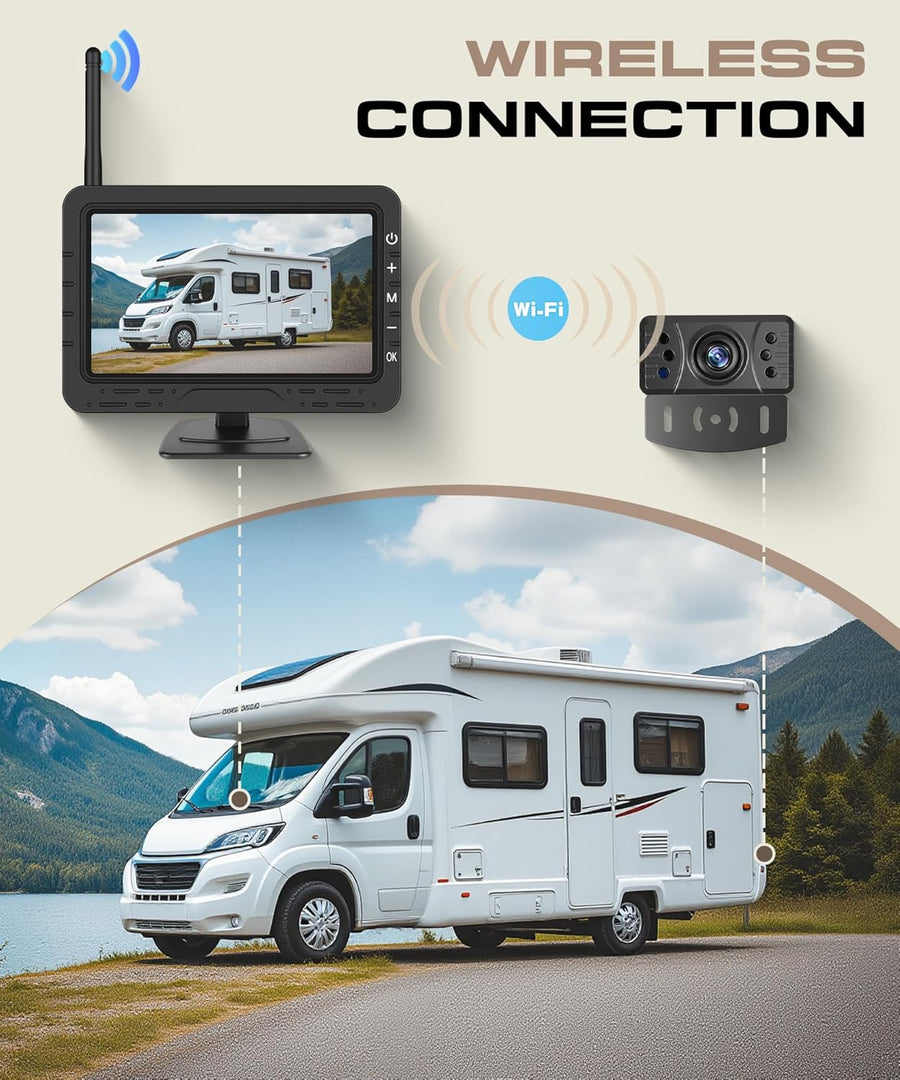 Caméra de Recul sans Fil, Moniteur TN 4,3 Pouces, Étanche IP68/Vision Nocturne Grand Angle/Lignes de Guidage Réglables/Inversion Image pour Voiture Camion Fourgon Caravane