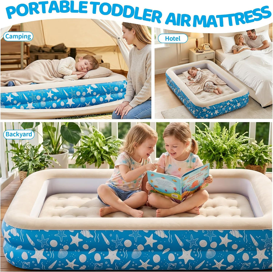 Matelas Gonflable Enfant, Lit Gonflable, 158×99×25 cm Lit Gonflable Enfant avec Barrières de Sécurité, Lit de Voyage, Surface Floculée,Lit Gonflable pour Maison,Sans Pompe Fournie