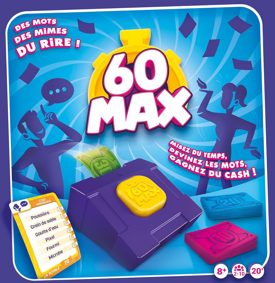 Asmodee - 60 Max - Jeu coopératif pour la Famille à partir de 8 Ans, Faire deviner des Mots avec des mimes ou descriptions, Jeu de société en équipe pour 4 à 8 Joueurs, 30 Minutes