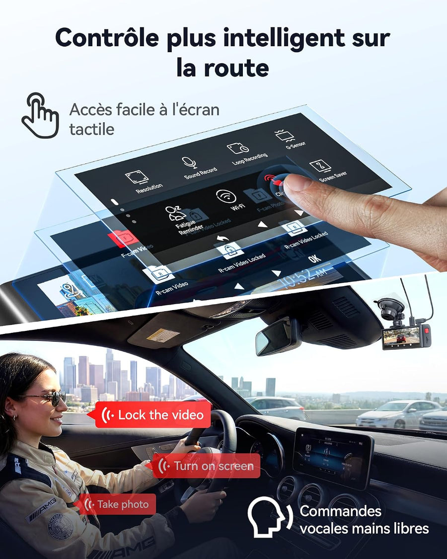 REDTIGER F7NA Caméra embarquée 4K avant et arrière, 8 MP STARVIS 2 IMX678 Commande vocale, écran tactile, WiFi 5 GHz 20 Mo/s, 4K avant 1080p arrière, GPS, vision nocturne WDR, HDR