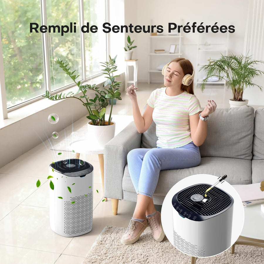 Purificateur d'air, CADR 300 m³/h, Pour des pièces de 80-120㎡, Application Contrôle, Commande Vocale, Indicateur de Qualité de l'Air et Auto Mode, Protège Contre le Pollen, la Poussière