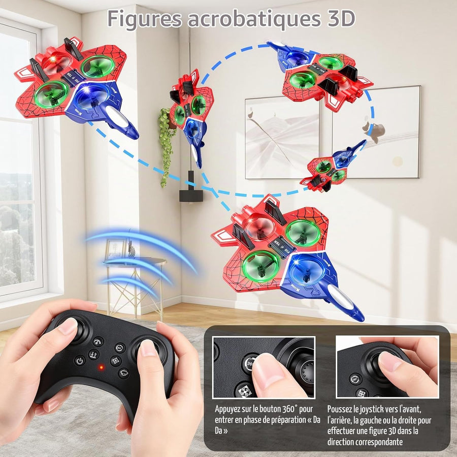 Drone Avion RC Rouge en Mousse pour Enfants, flottement Auto, lumières LED Flips 3D, 2 piles incluses, quadricoptère léger sécurisé, maniable pour garçons, filles et pilotes débutants