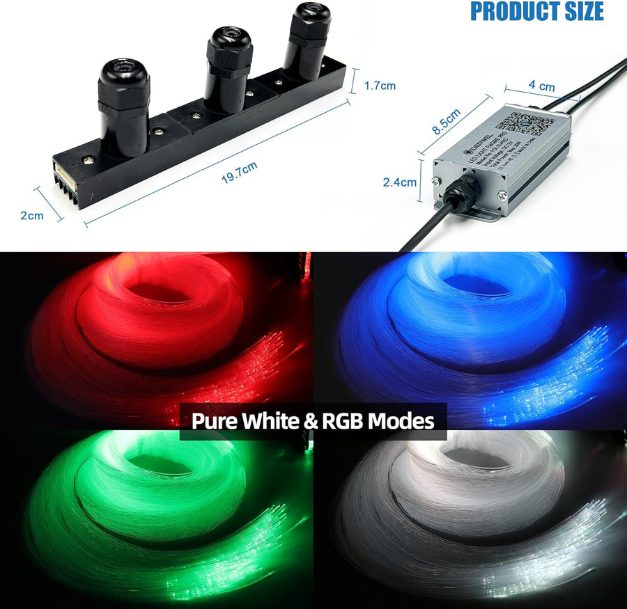 Plafonnnier LED en fibre optique Light Star, lumière en fibre de verre étoilée avec application/télécommande/mode musique, dynamo RGBW et 300 pièces x 0,75 mm x 2 m câble fibre optique