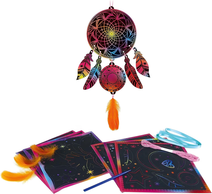 Maped Creativ - Coffret de Cartes à Gratter Féerique et Attrape-Rêves - 6 Cartes à Gratter plus Ruban plus Fils plus Plumes plus 1 Stylet