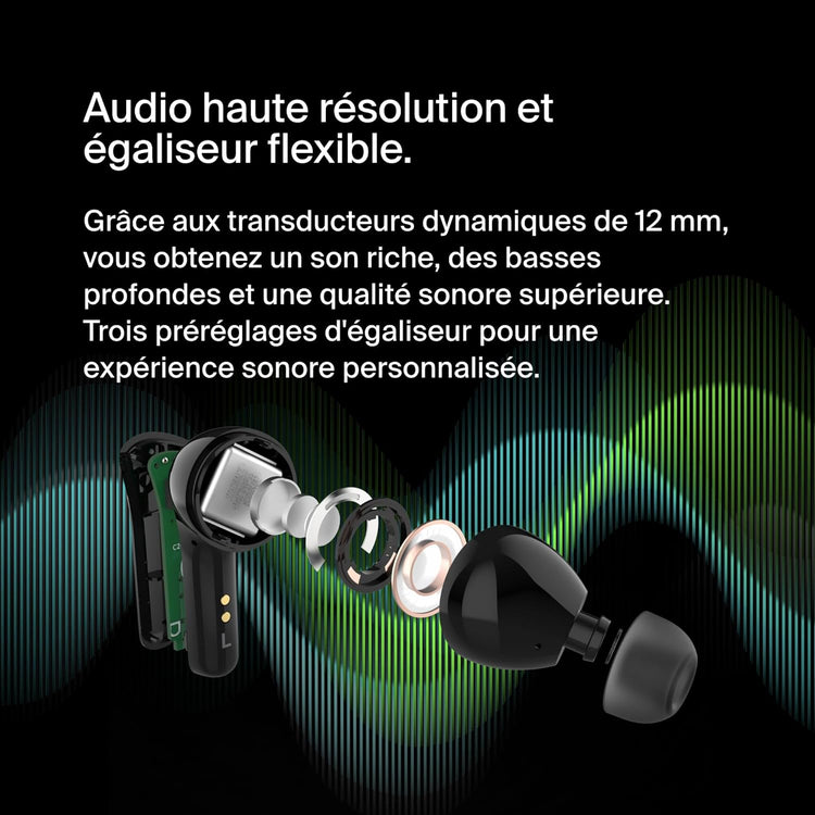 Écouteurs Bluetooth Sans Fil SoundForm Motion Suppression du Bruit Etui de Charge Micros Etanche IPX5 NOIR